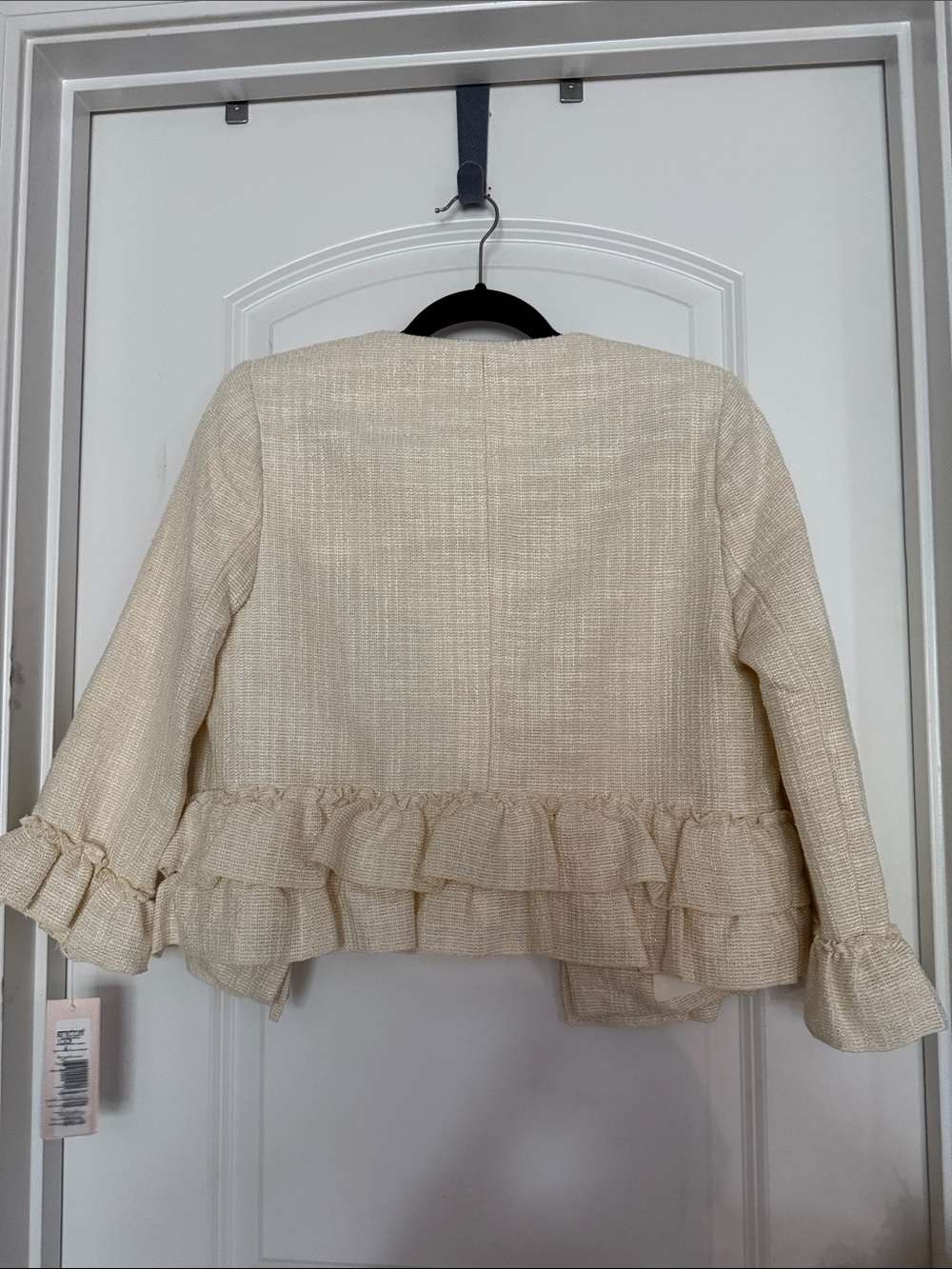 Nanette Lepore Cream Ruffle Tweed Open-Front Jacket - Picture 3 of 3